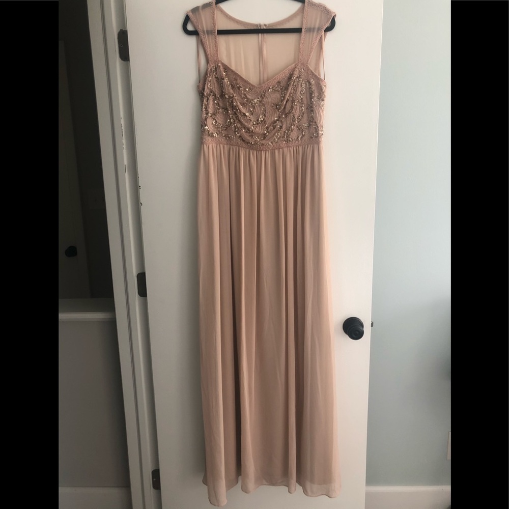 Blush with gold sequin long bridesmaid dress